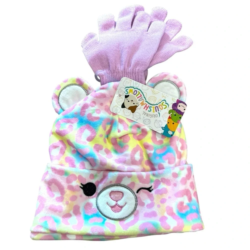 Squishmallows Michaela Beanie Hat‎ Gloves Set Cuffed Winter Knit Cap Soft NWT